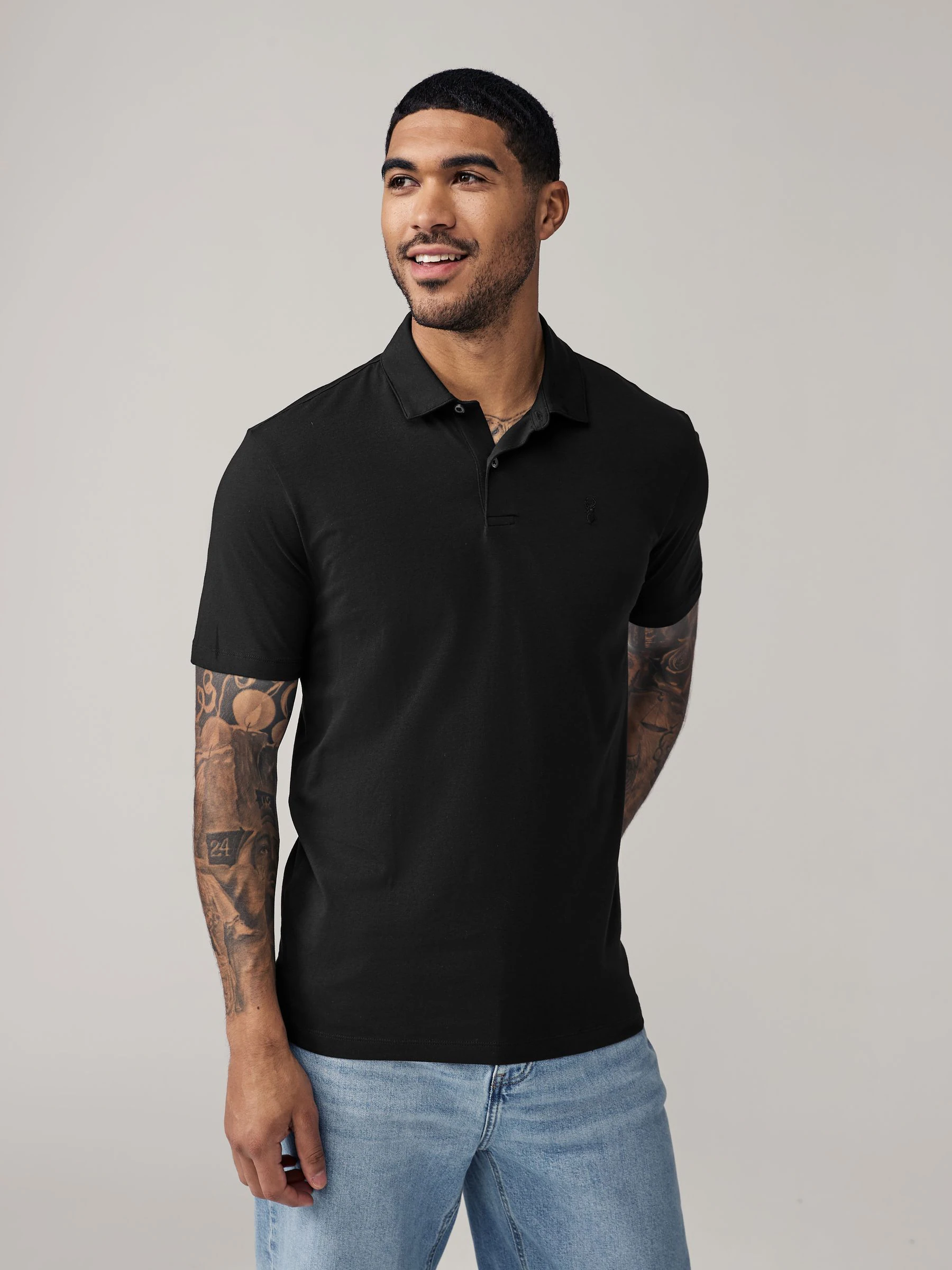 Marineblauw/zwart/grijs/wit/saliegroen - Slim Fit - Set van 5 jersey poloshirts met korte mouwen