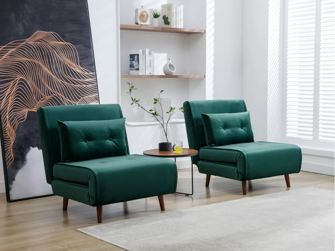 Fauteuil convertible en velours vert sapin URIBIA