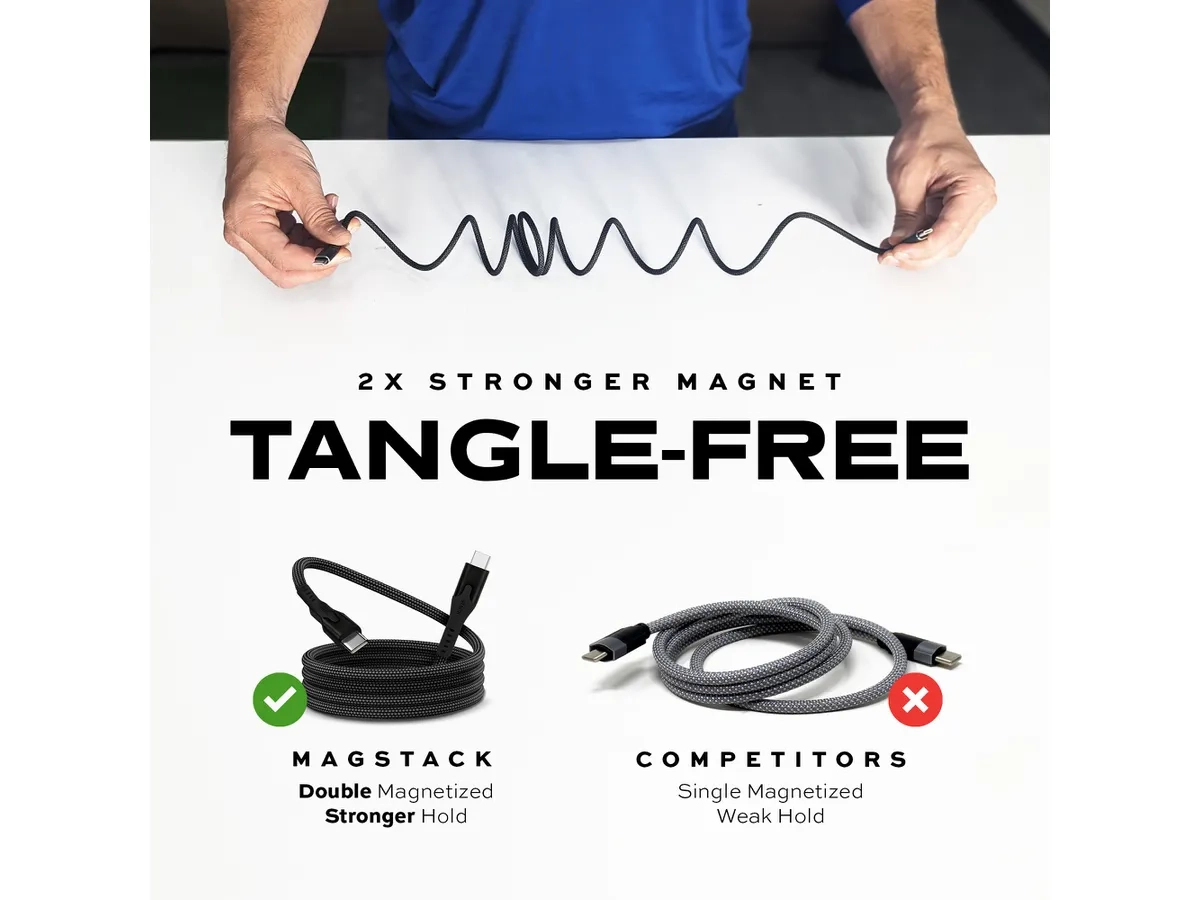 (1m) 100W MagStack Pro USB C auf USB C Magnet Nylon Ladekabel Power Delivery Datenkabel (PUP-0550-3FT-CC) - Schwarz