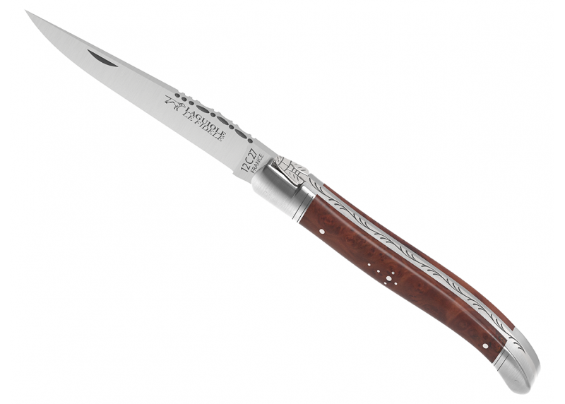 Couteau Laguiole avec un manche en racine de bruyère et 2 mitres en acier inoxydable - Lame de 9cm