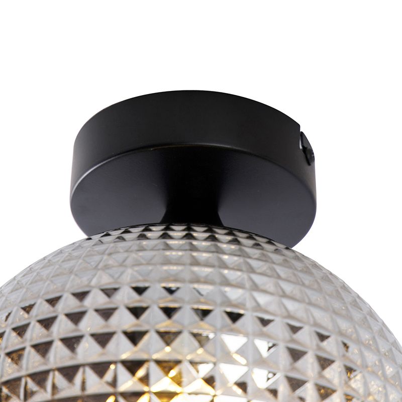 Art Deco plafondlamp zwart met smoke glas - Sphere