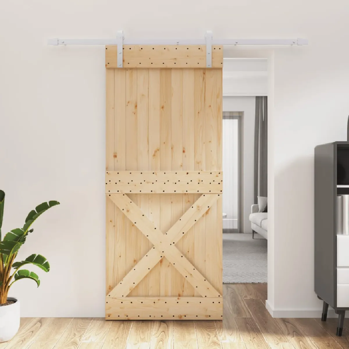 vidaXL Porte coulissante en pin massif - 90x210 cm