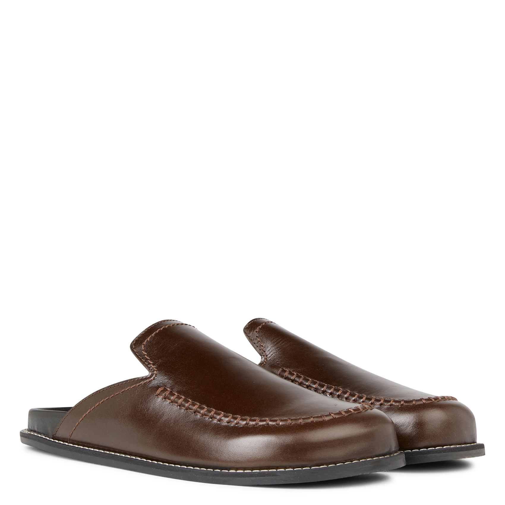 FERGUS - Sabots plats en cuir| Marron