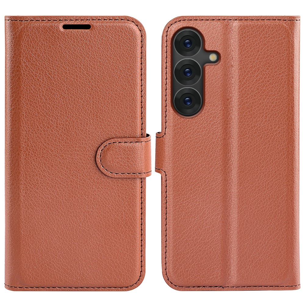 Samsung Galaxy S25 Leder Tasche Flip Cover Litchi Look - Braun