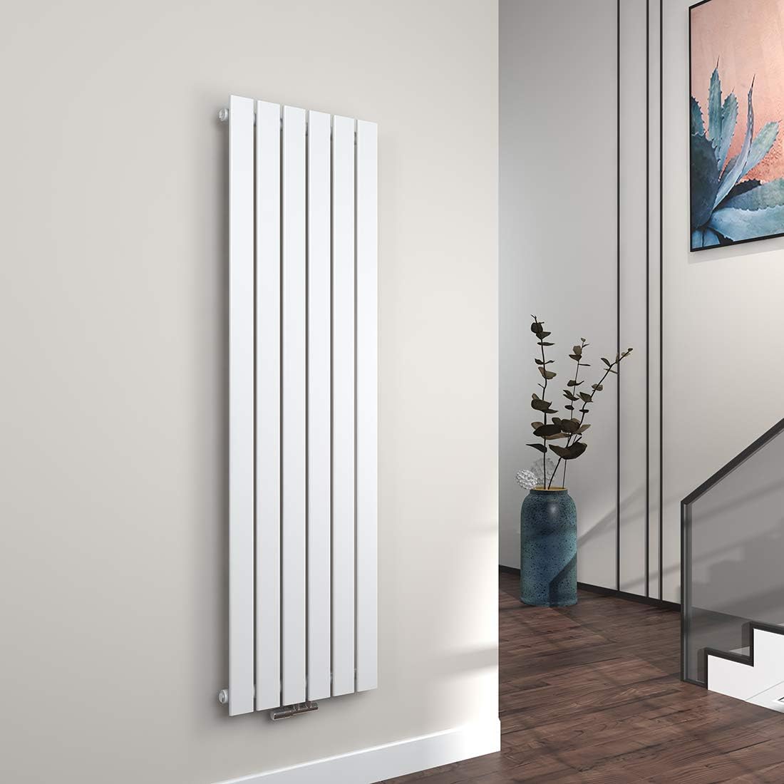 EMKE Vertikal Heizkörper 1600x460 mm Design Flachheizkörper mit Mittelanschluss, Einlagig Weiß Paneelheizkörper Wandheizkörper für Bad, Schlafzimmer & Wohnzimmer, 751W