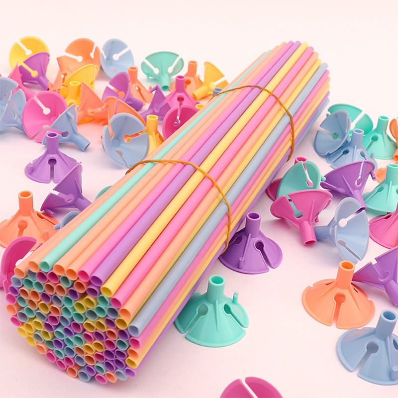 (100er Set) 42cm Luftballon Ständer Ballon Stange Stab Halterung - Assortiert