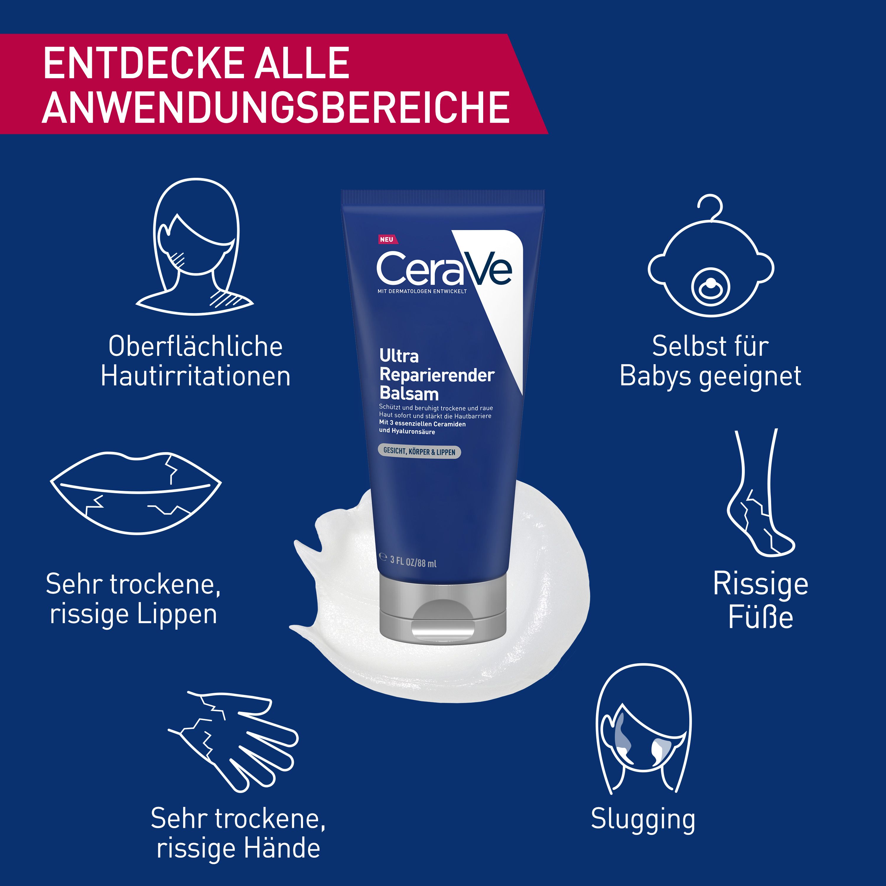 CeraVe Ultra Reparierender Balsam: Schützender und beruhigender Balsam für trockene und raue Haut + CeraVe Hydrating Cleanser GRATIS