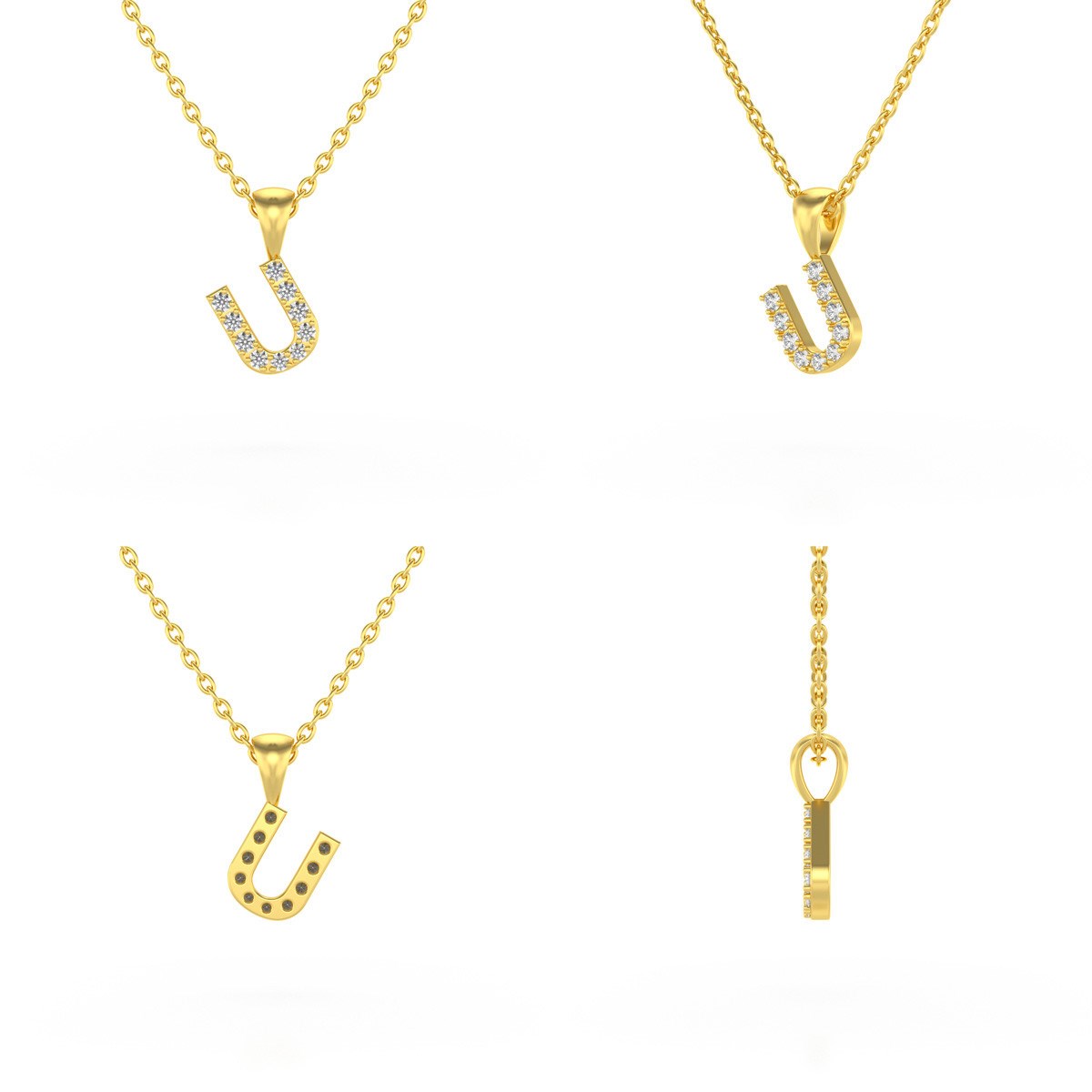 Collier Pendentif ADEN Lettre U Or 750 Jaune Diamant Chaine Or 750 incluse 0.72grs