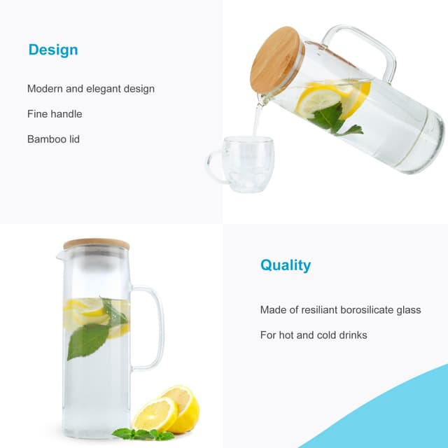Karaffel tekande med bambuslåg 1,6 L Borosilikatglas