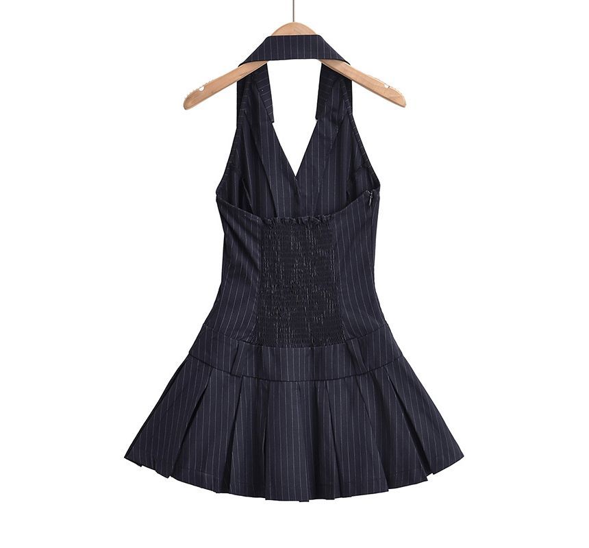 Faiar - Halter-hals geknoopt detail open rug geplooide mini A-lijn jurk