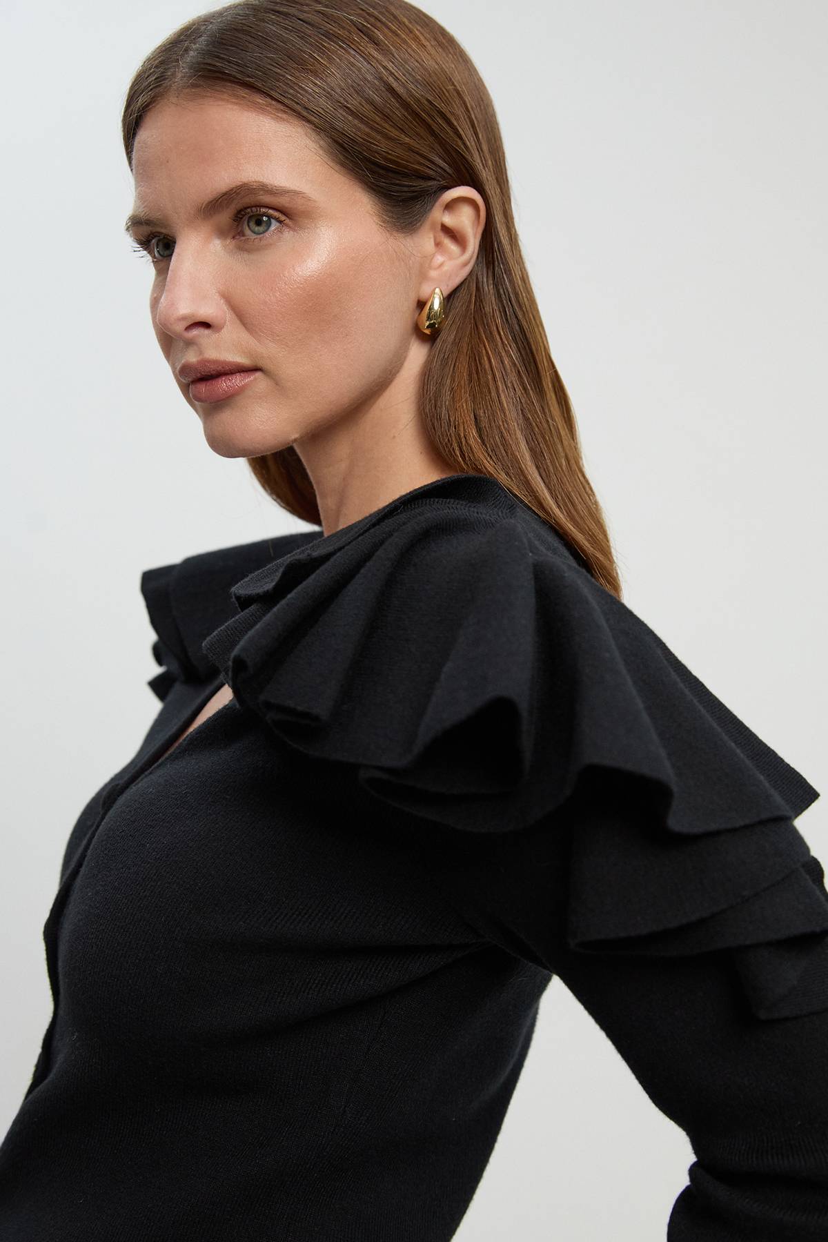 KarenMillen Cardigan Compact Aspect Laine à Col V Volants