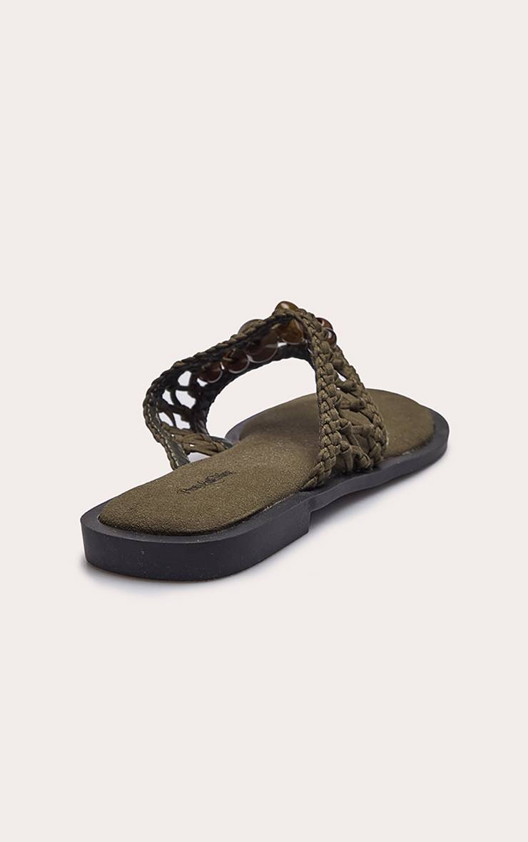 Kaki Sandales Tongs À Entre-doigts Avec Tissage Perlé