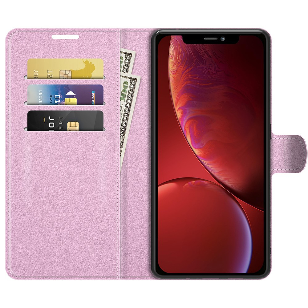 iPhone 13 Leder Tasche Flip Cover Litchi Look - Rosa