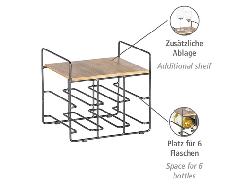 Loft wijnrek voor 6 flessen, bamboe/zwart