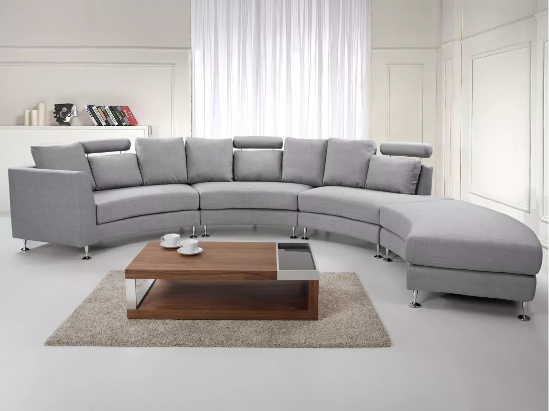 Canapé circulaire modulable en tissu gris clair 8 places ROTUNDE