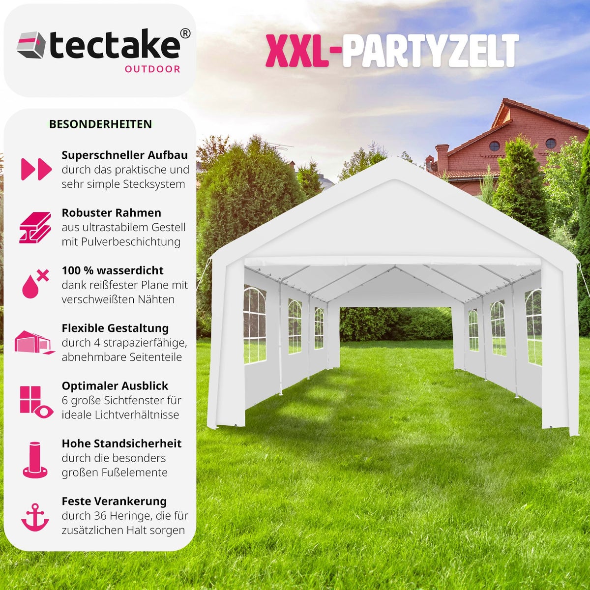 tectake Jasko paviljoen 6 x 4 m inclusief scheerlijnen en haringen