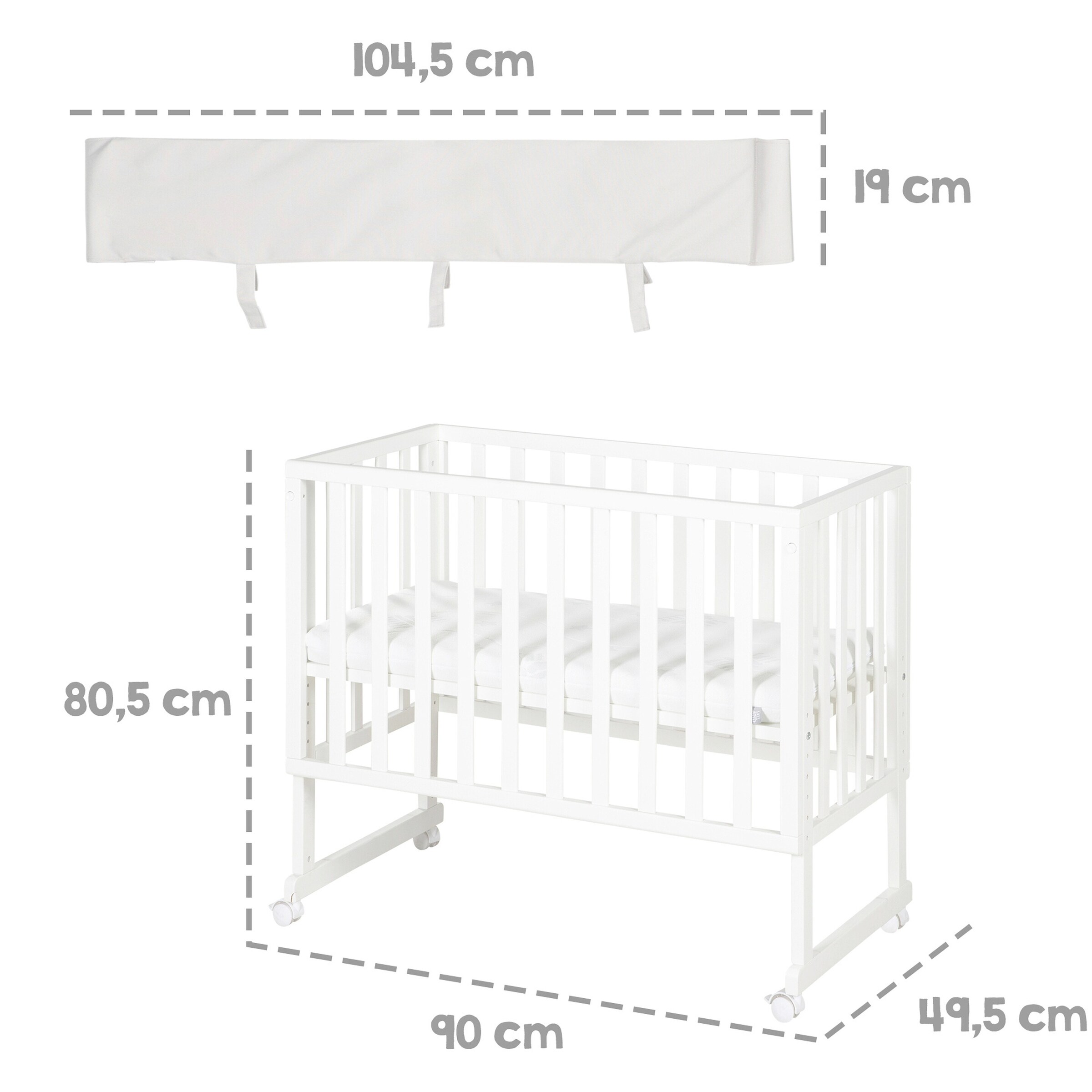 roba Stuben- & Beistellbett 3in1 mit Barriere  roba Style grau