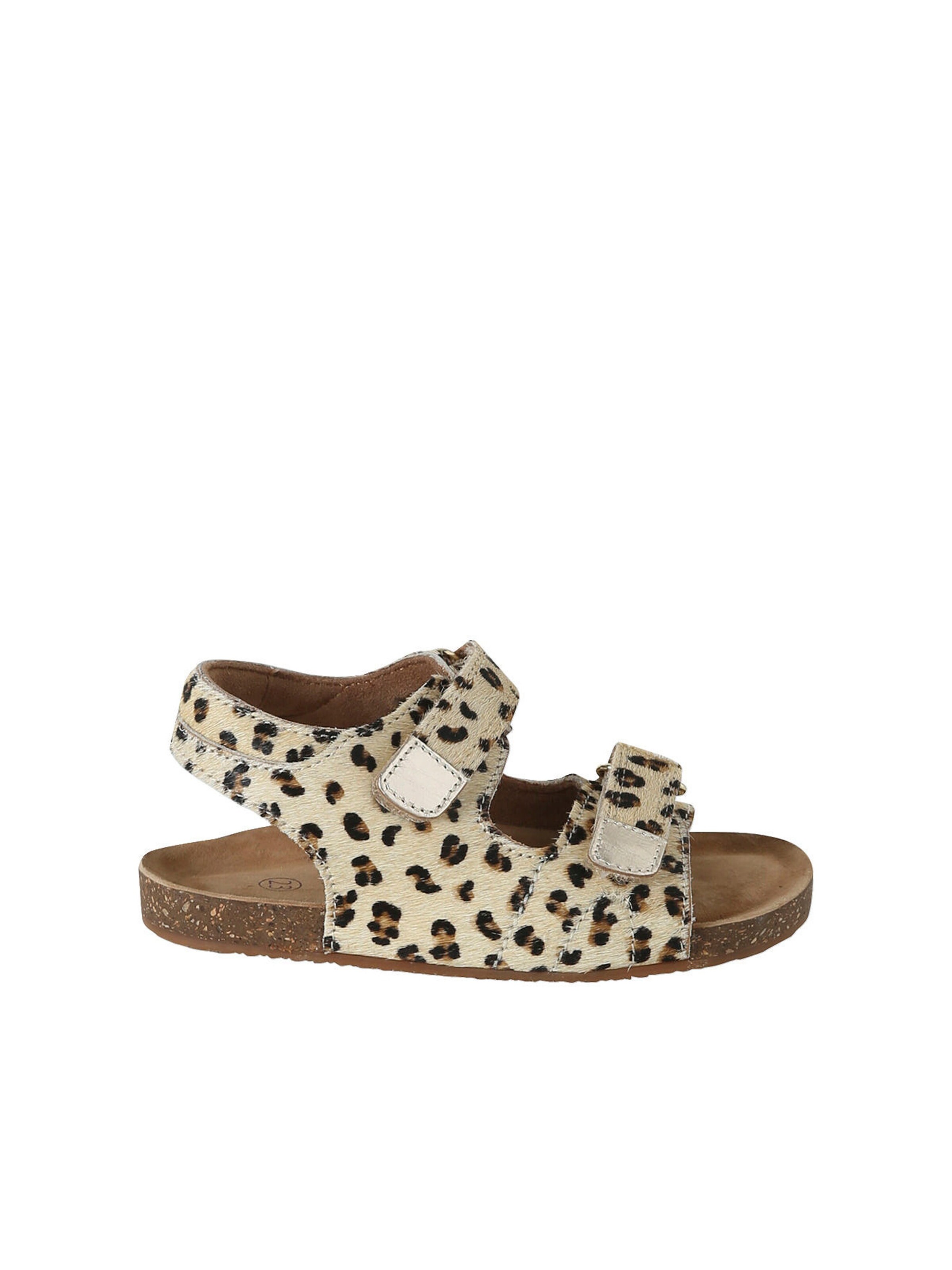 Vertbaudet Mädchen Klett-Sandalen, Leder mit Leomuster und Fell-Optik beige bedruckt