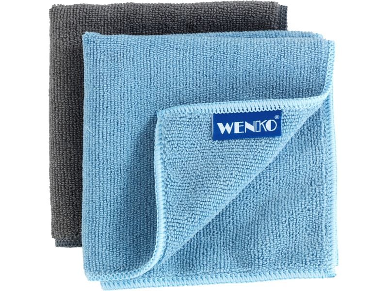 Wenko Mikrofaser-Reinigungstuch Miko 2er Set, Blau/Grau Mikrofaser Spültuch
