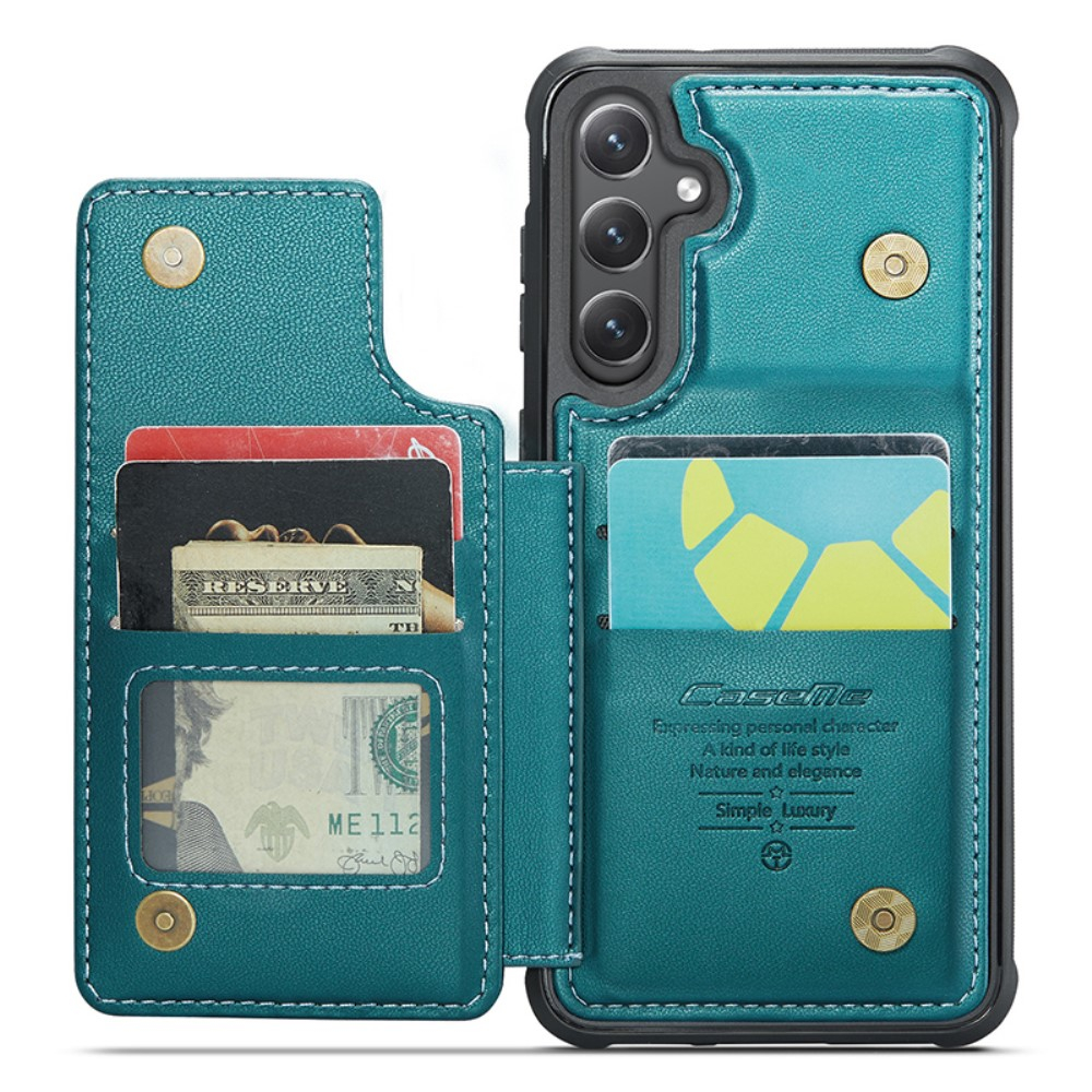 Samsung Galaxy S23 FE Leder Hülle mit Kartenfächern im Litchi Look   Kickstand (RFID Schutz) - Grün