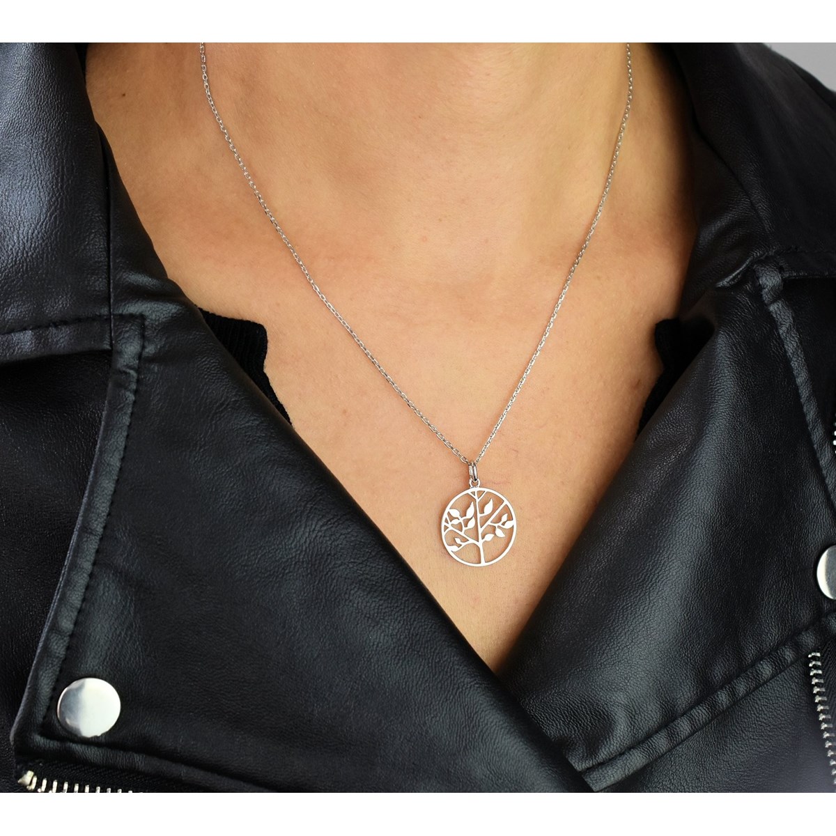 Collier arbre de vie cercle Argent 925 Rhodié