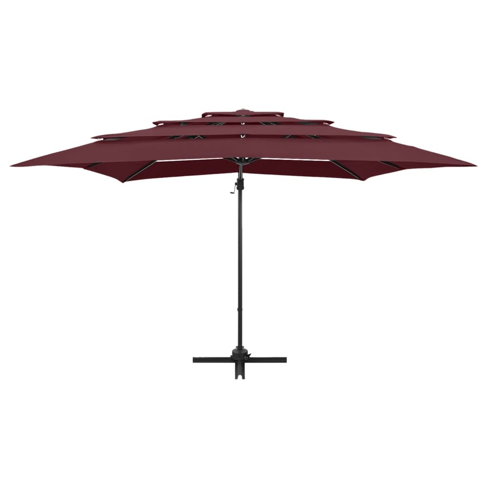 Parasol à 4 niveaux avec mât en aluminium 250 x 250 cm bordeaux