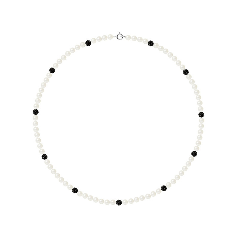 Collier de Perles de culture Blanches et cristal noir