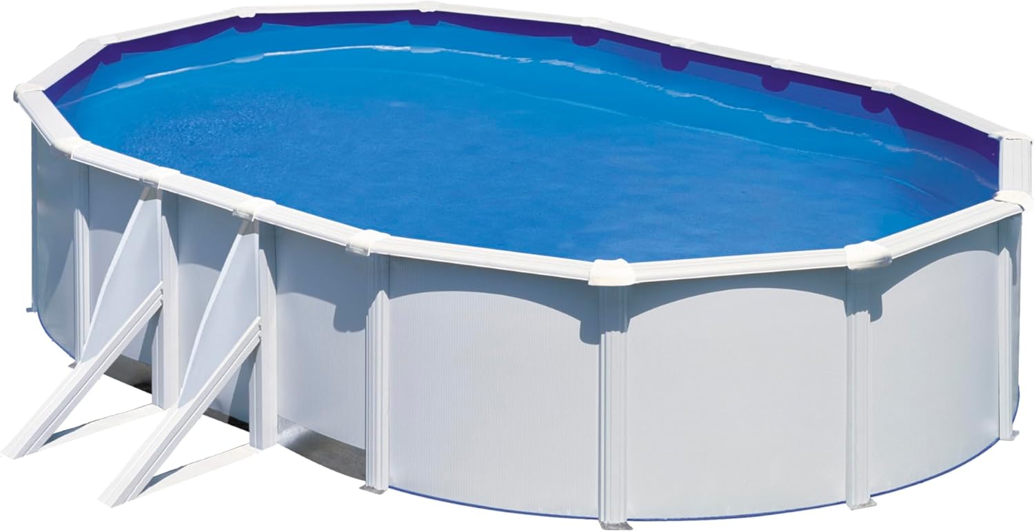 Gre Pool KIT610ECO Fidji - Aufstellpool aus Stahl, oval, mit weißes Aussehen. Abnehmbare Gartenpool. 610 x 375 x 120 cm