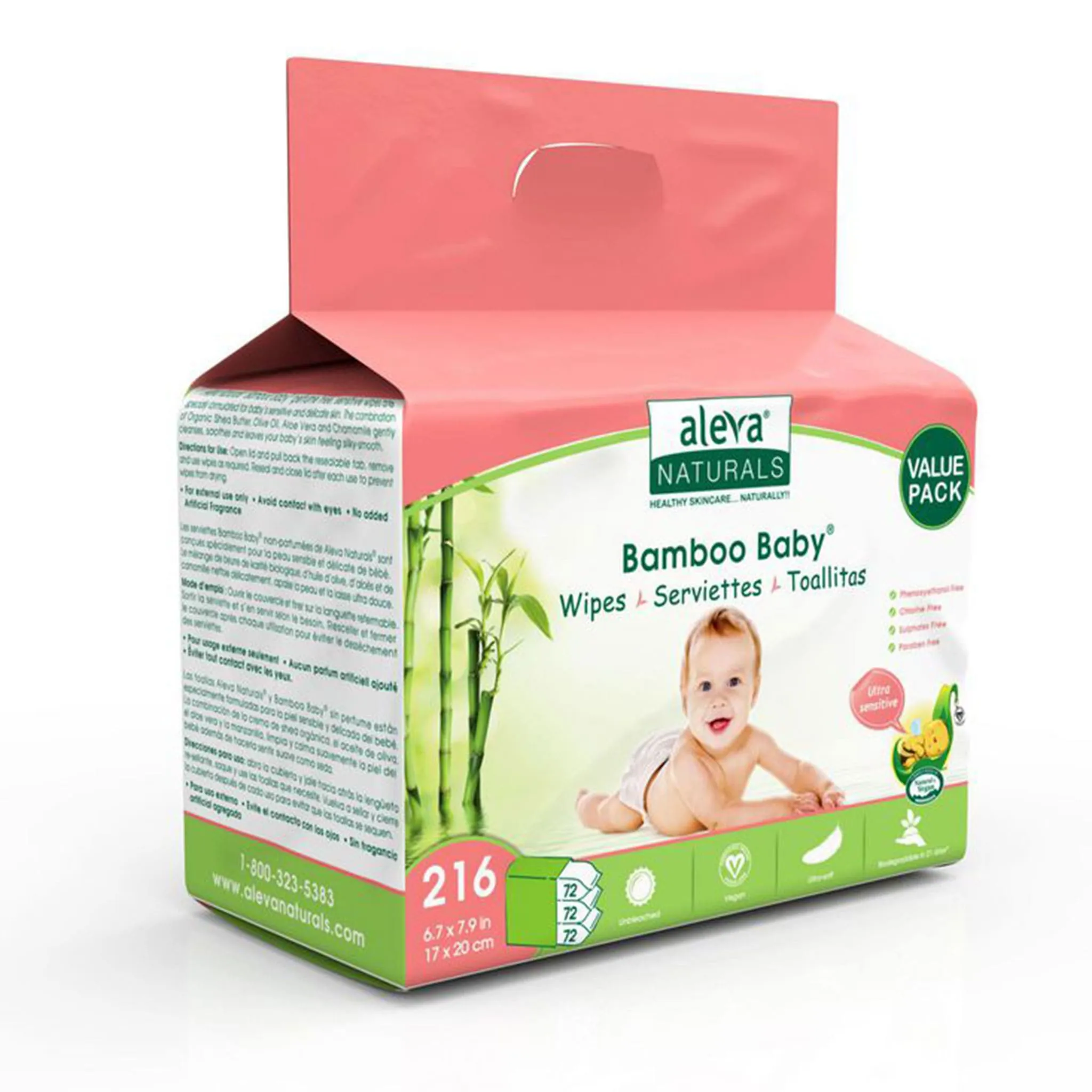 Aleva Naturals Lingettes Peaux Sensibles Bambou Baby (216)