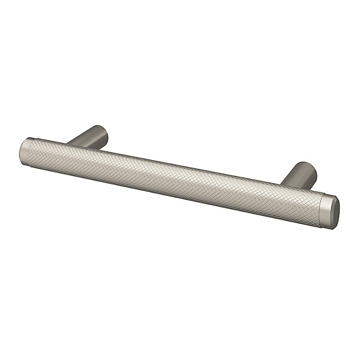 Poignée de meuble en T GoodHome Irus acier effet nickel satin gris l.136mm x l.12mm x H. 35mm entraxe 96mm