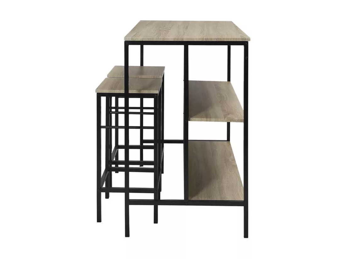MAXIMO - Table Ilot avec Tabourets en MDF et Pieds Métal Noir