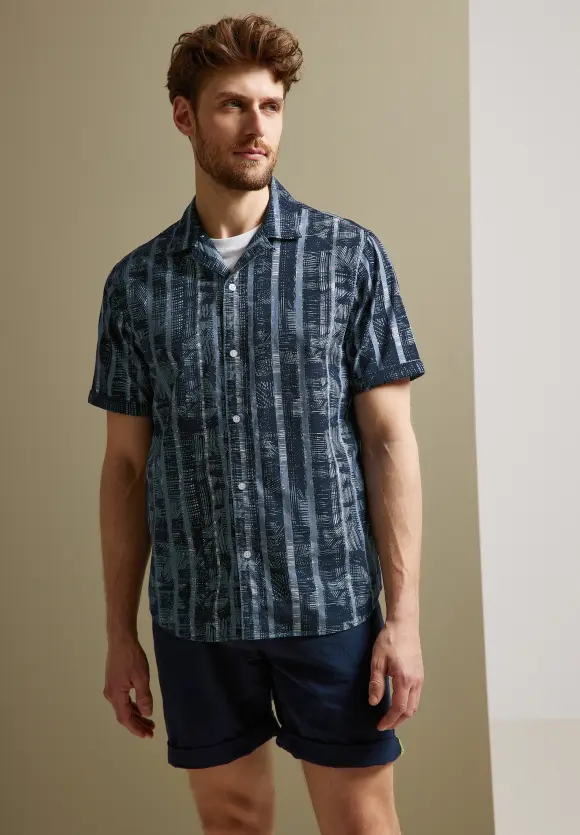 Bedrucktes Resort Hemd - deep sea blue