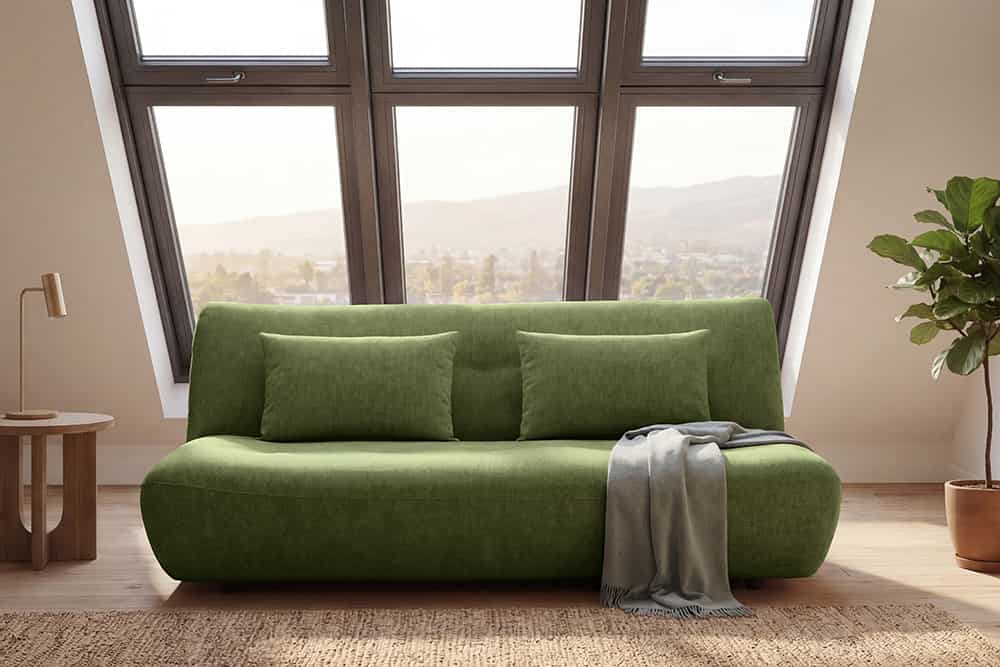 Modernes Schlafsofa ELYPSE 200cm grün Chenille 3-Sitzer Couch inkl. Kissen