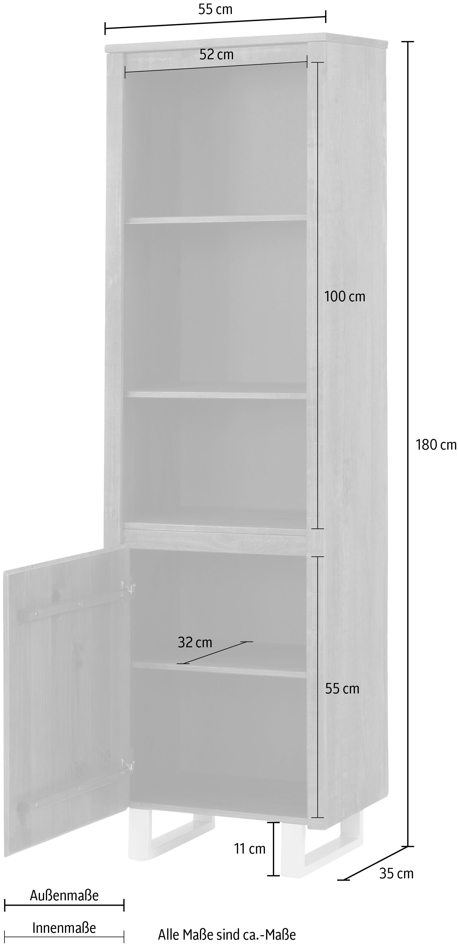 Home affaire Bücherregal »Lagos« aus schönem massivem Kiefernholz, grifflos, Breite 55 cm