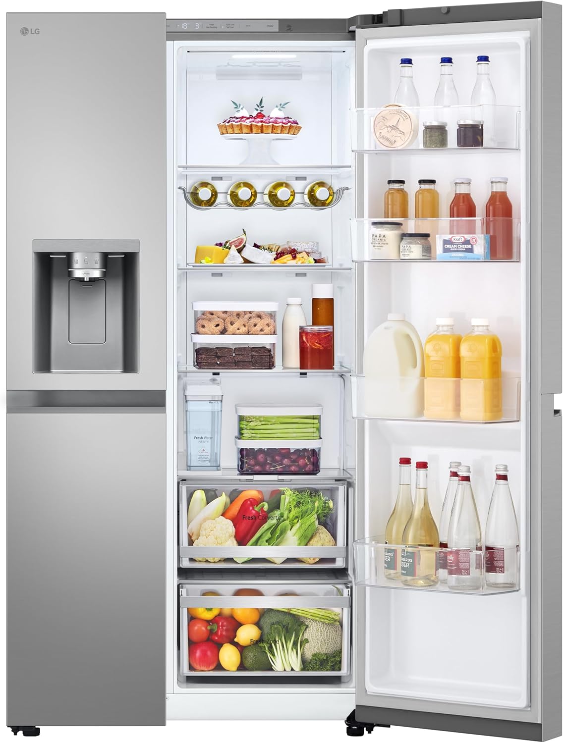 LG GSLE81PYBD, Side-by-Side Kühlschrank mit Eis-, Crushed Ice- & Wasserspender, 628 L, interner Wassertank, UVnano, DoorCooling+, LINEARCooling, Wi-Fi, Prime Silver [Energieklasse D]