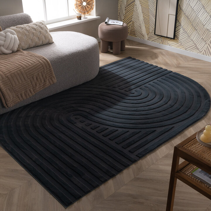 Organisch Vloerkleed - Flowy Wavy Antraciet | Wasbaar