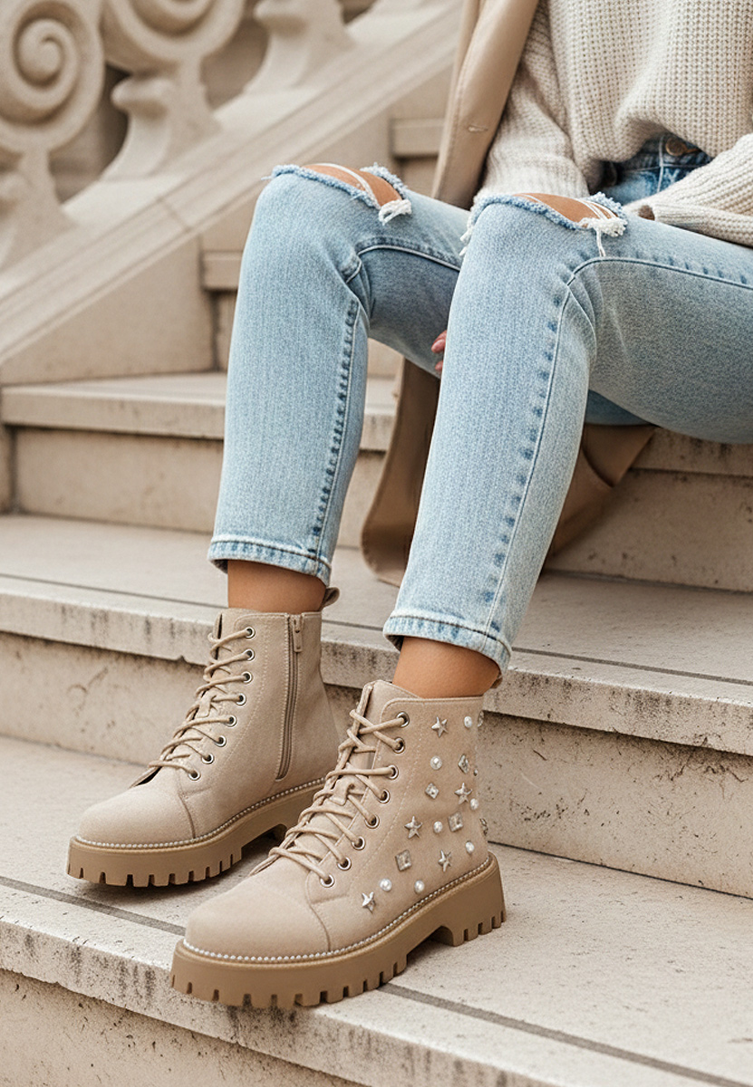 Bottines à lacets femme beige Stelyana