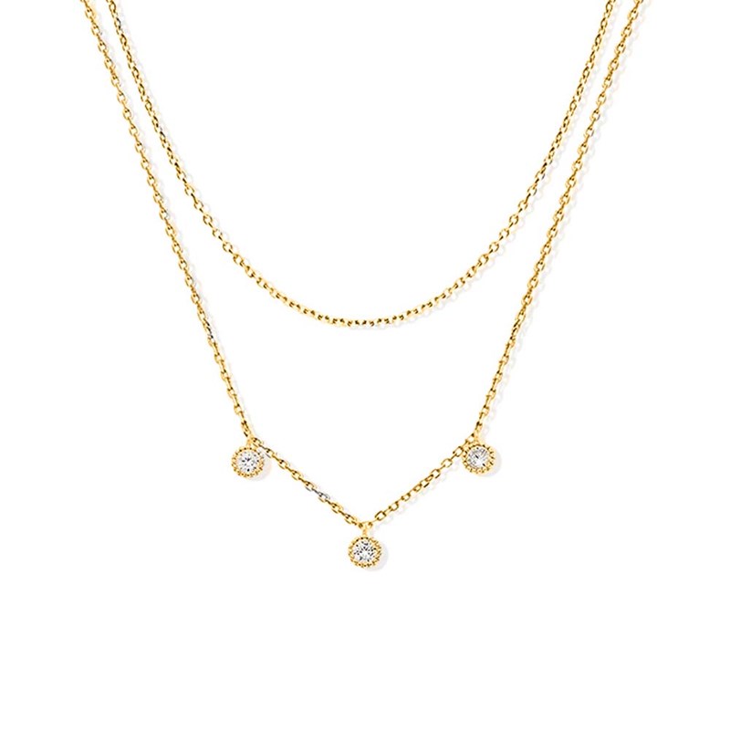 Double Collier Argent Doré River Serti Zirconium