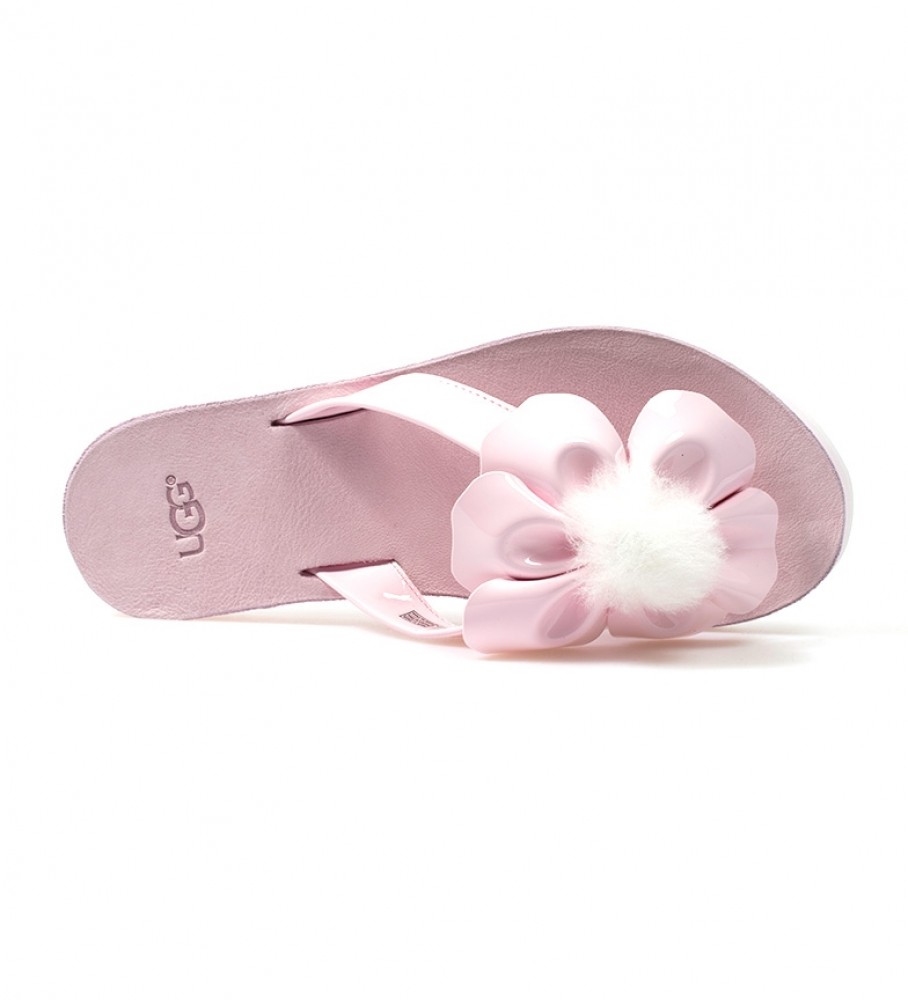 Chinelo UGG de couro rosa papoula