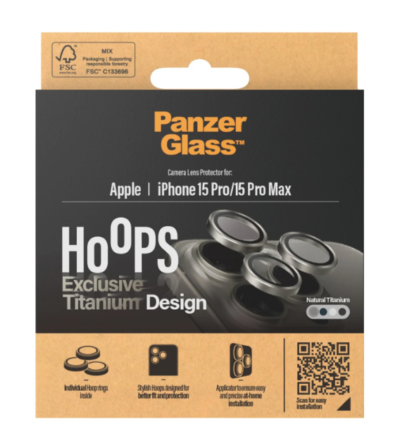 iPhone 15 Pro / iPhone 15 Pro Max Hoops Kamera Objektiv Protector Panzer Glas (1198) - Natur Titanium