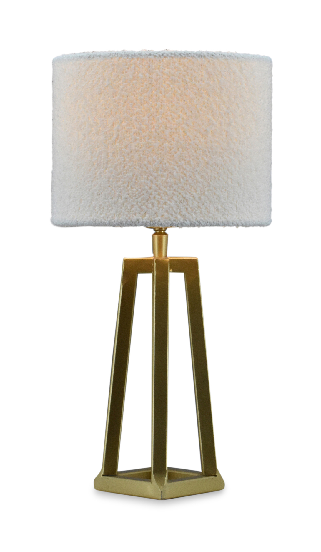 Tafellamp Lorenzo small gold + kap Cilinder 20x20x15cm Bouclé blanc ( witte binnenkant )
