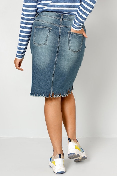 Jeansrock, Straight Fit, geschnittener Saum, Destroy-Effekte, 5-Pocket