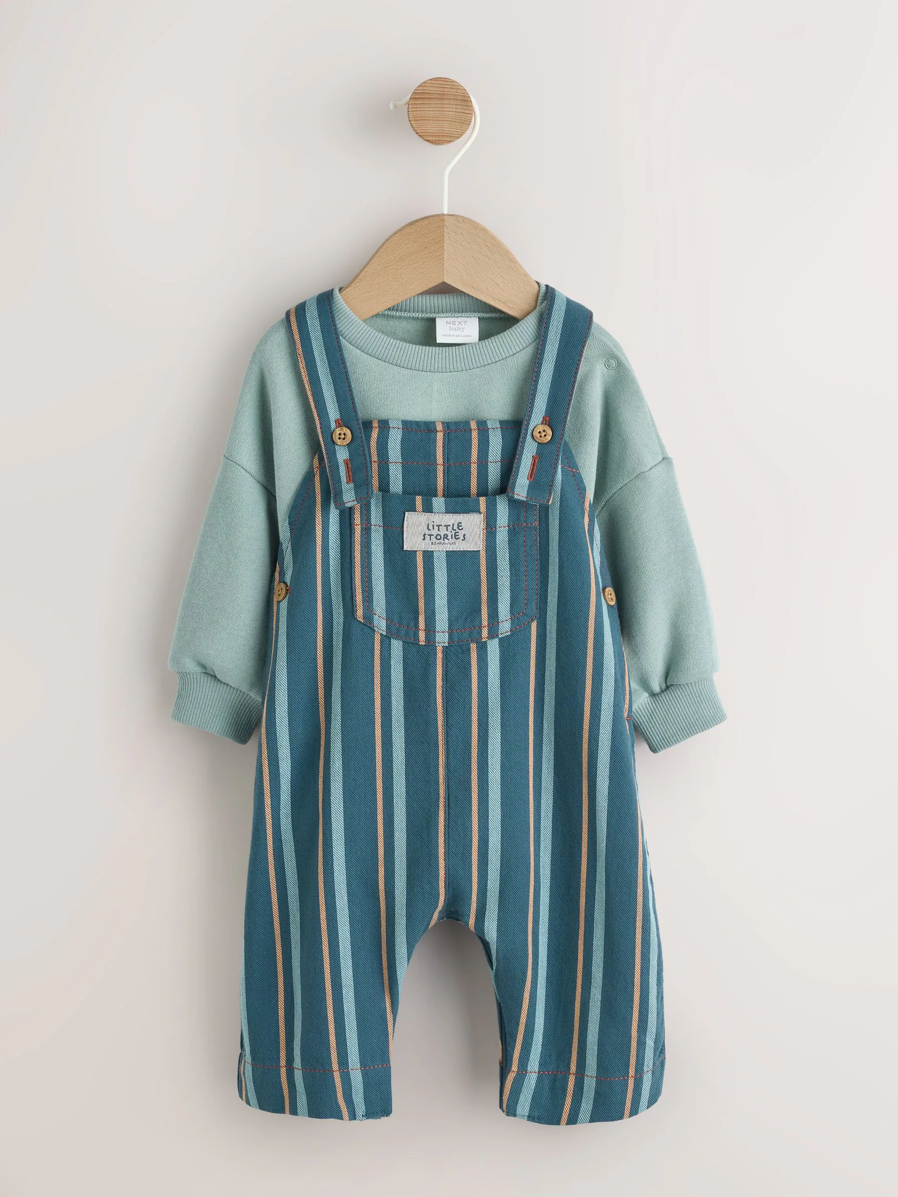 Mineraal gestreept - Babyset van geweven tuinbroek en rompertje (0 mnd-2 jr)