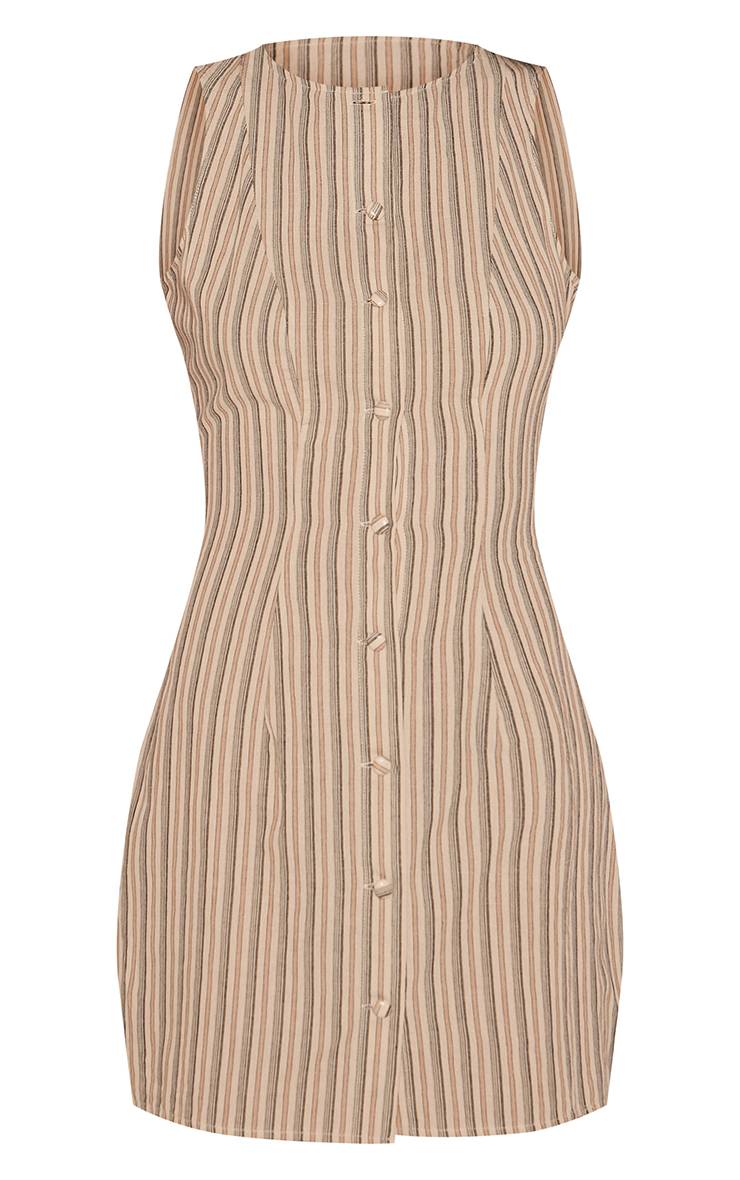Gris Pierre Robe Chemise Droite À Fines Rayures Boutonnée