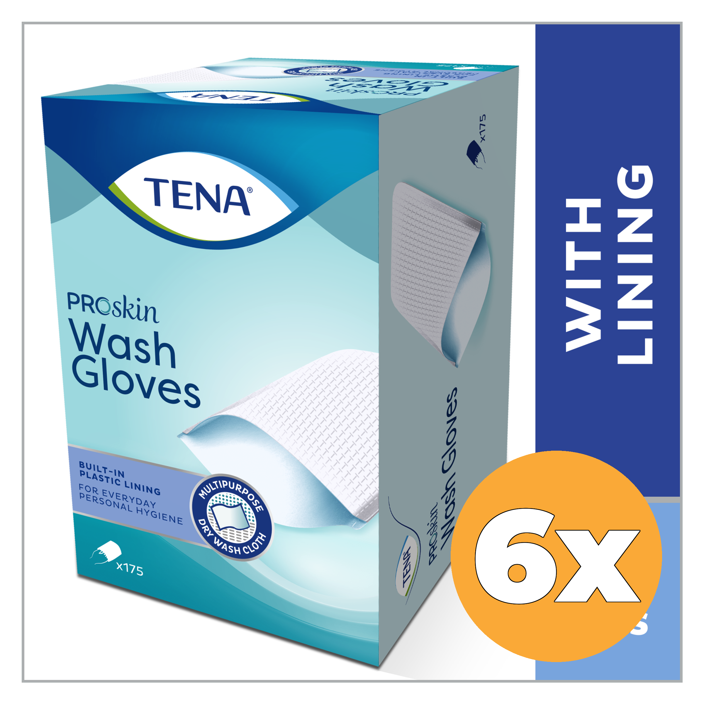6X Tena Washandje Met Plastic Voering (175 stuks)