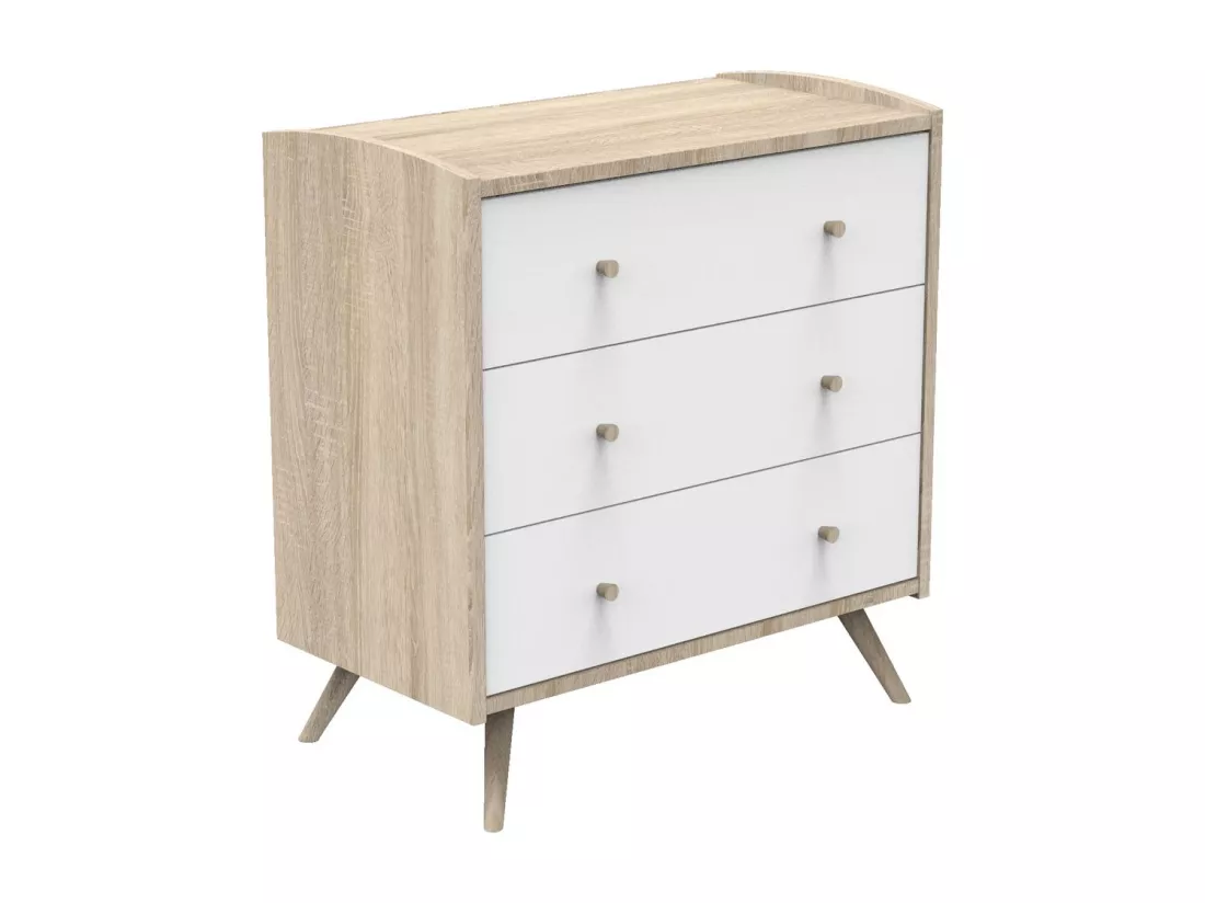 Commode 3 tiroirs Access - Blanc et bois