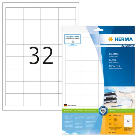 HERMA 8643 Etiketten A4 48,3x33,8mm weiß 10 Blatt