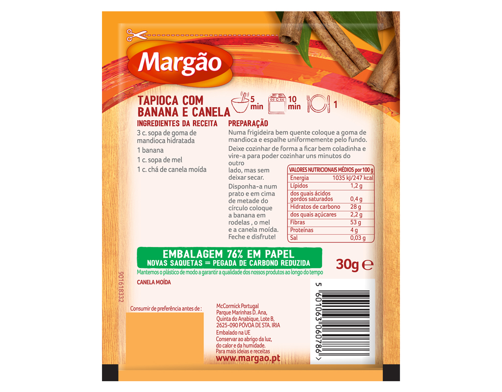CANELA MOÍDA MARGÃO SAQUETA 30G