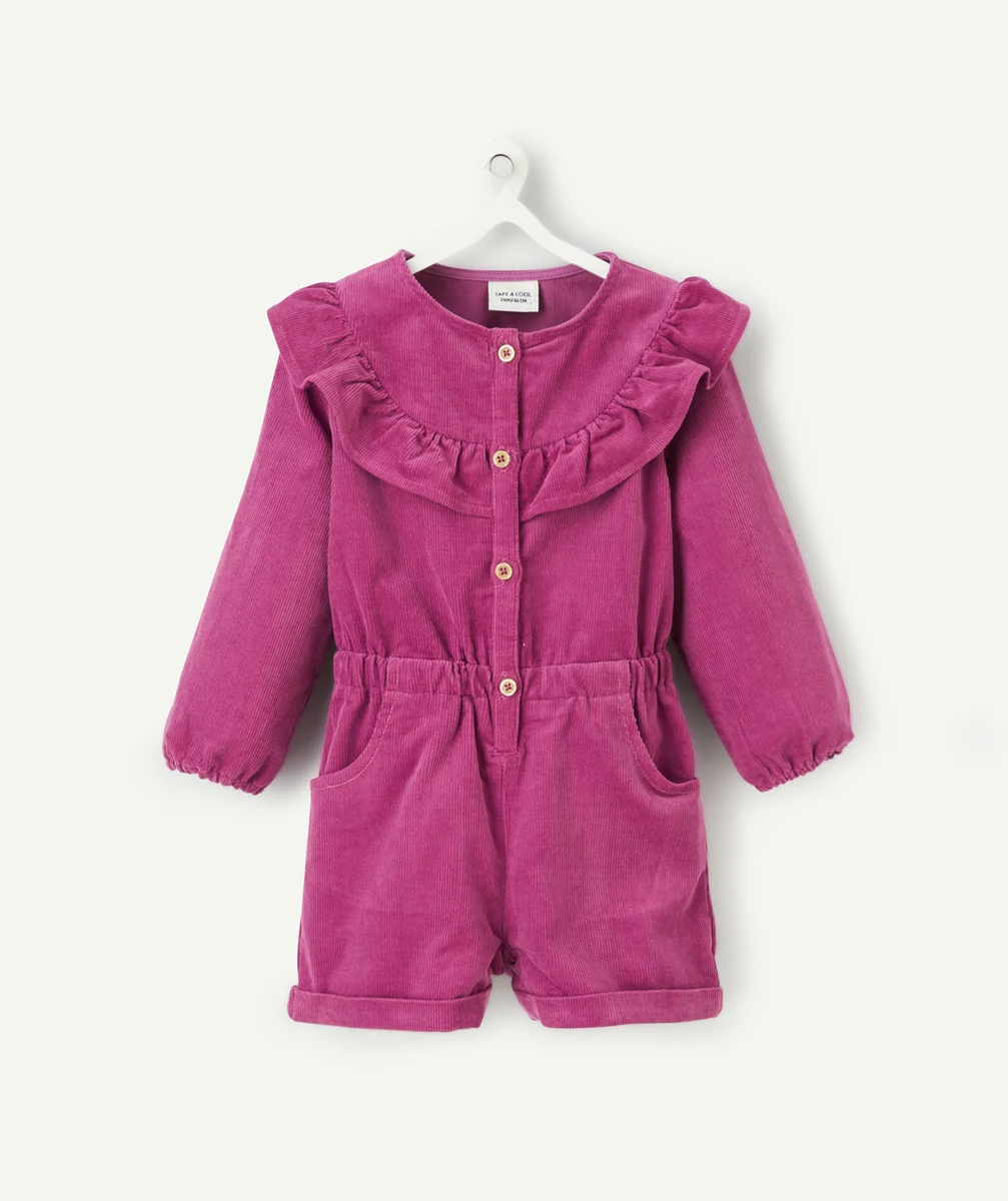 COMBISHORT BÉBÉ FILLE EN VELOURS CÔTELÉ VIOLET AVEC VOLANTS