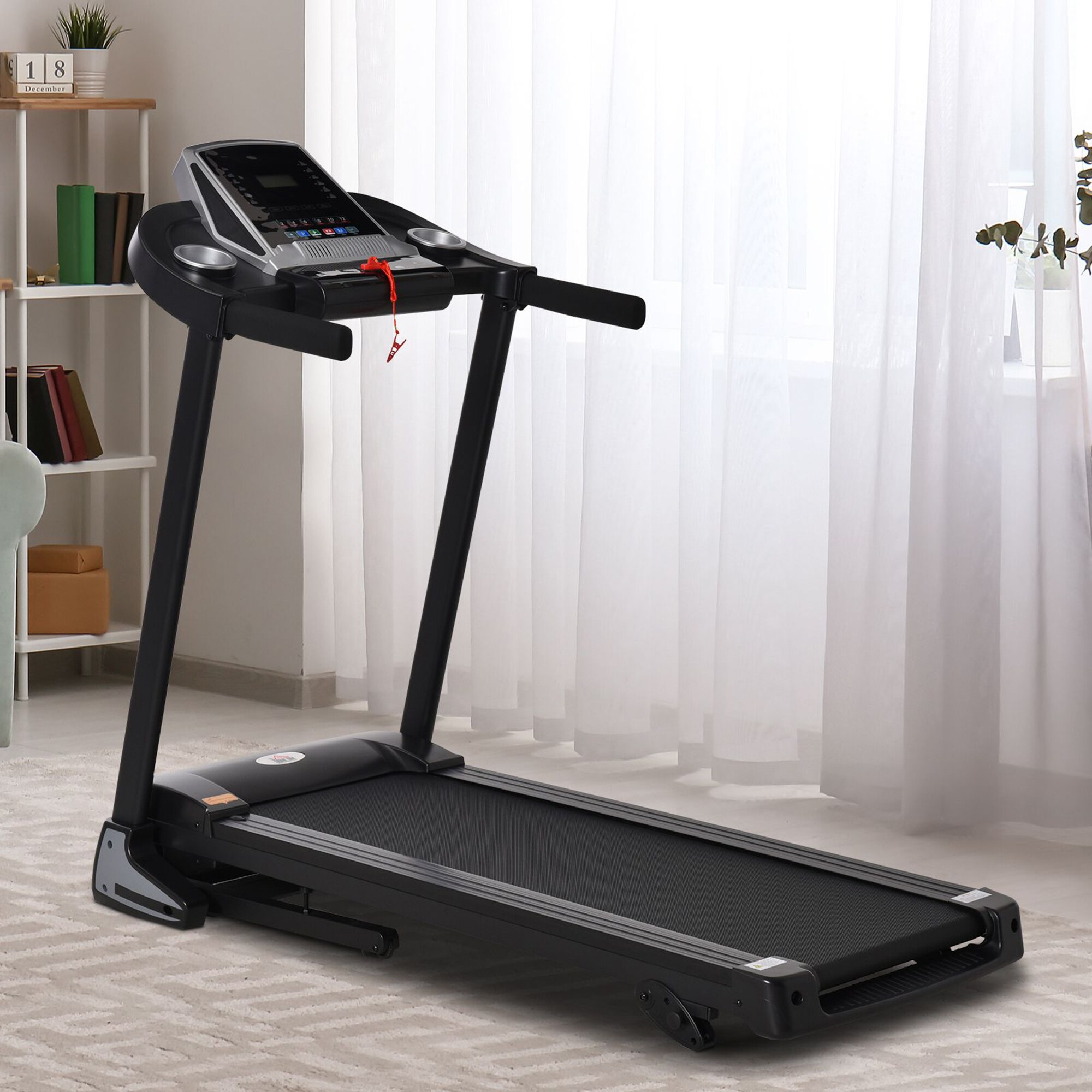 HOMCOM Laufband Ideales Training, Getränkehalter, Handyhalter Schwarz, Grau 142 x 66 x 127 cm (LxHxB)